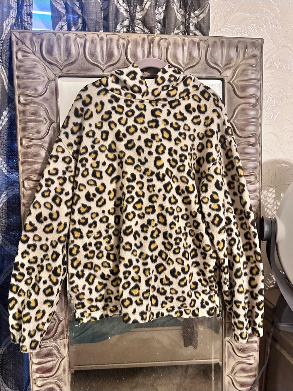 Urban Outfitters Cream Leopard Print Hooded Sweater with Black & Yellow Spots